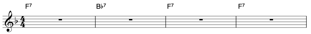 Jazz basics - bars 1 to 4 of a basic blues.