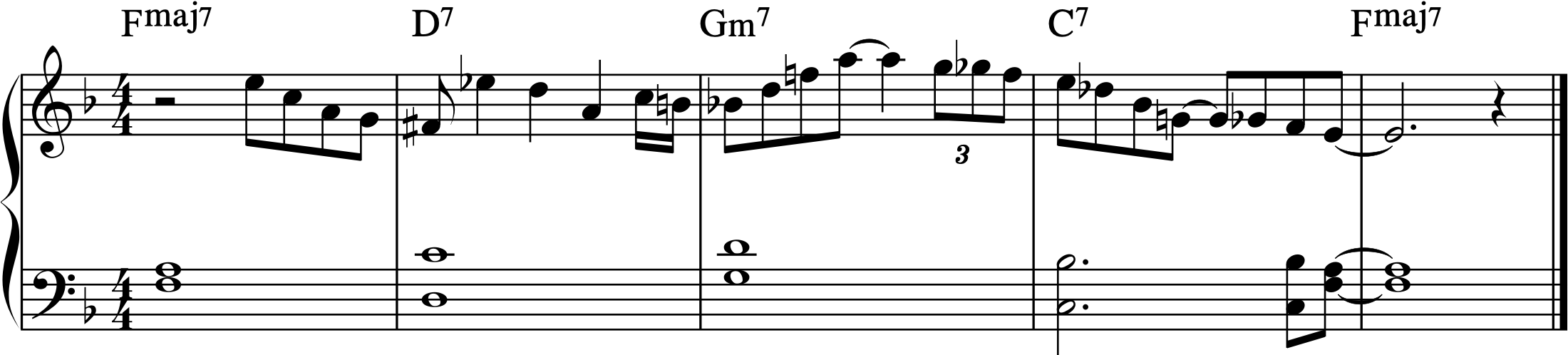 A jazz turnaround in F major.